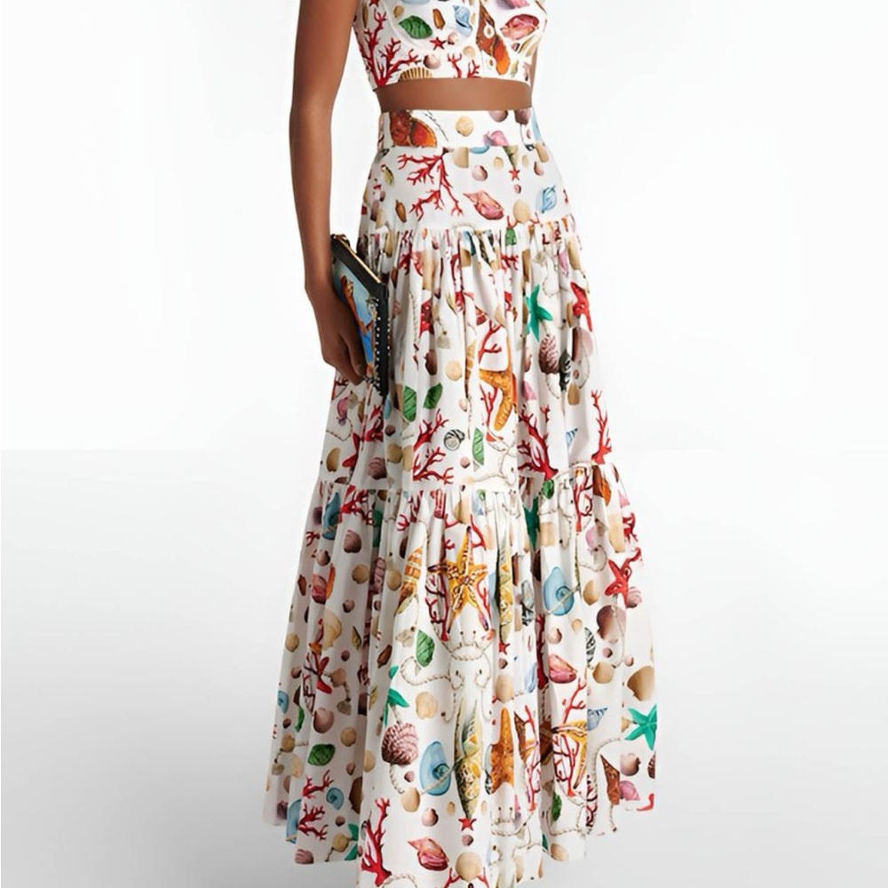 Colorful Sea Life Print Maxi Skirt